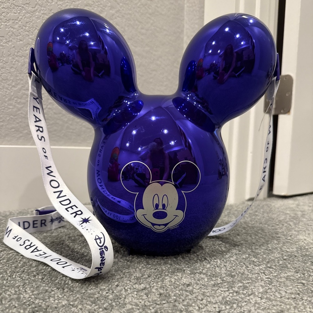 Disney Parks 100 Years of Wonder Metallic Purple Mickey Balloon Popcorn Bucket